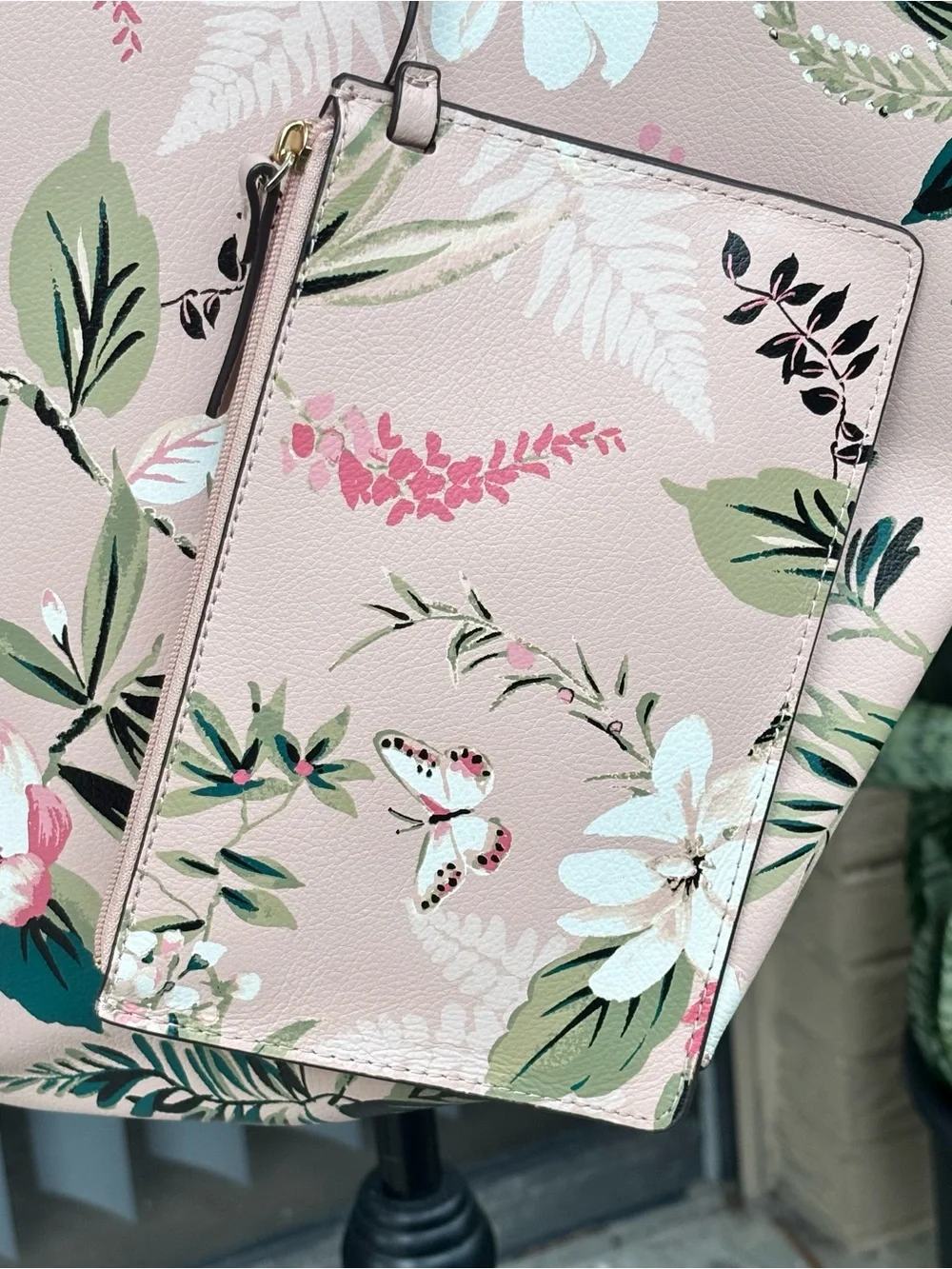 Kate Spade Arch Place Mya Reversible Tote Bag Floral Butterfly Pink Multi Set
